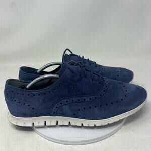 Cole Haan Women's Wingtip Oxford Blue Suede Shoes Size 10.5